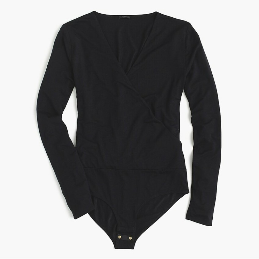 J Crew NEW Womens Size XXS Black Wrap Bodysuit Stretch g8312 Slim Fit